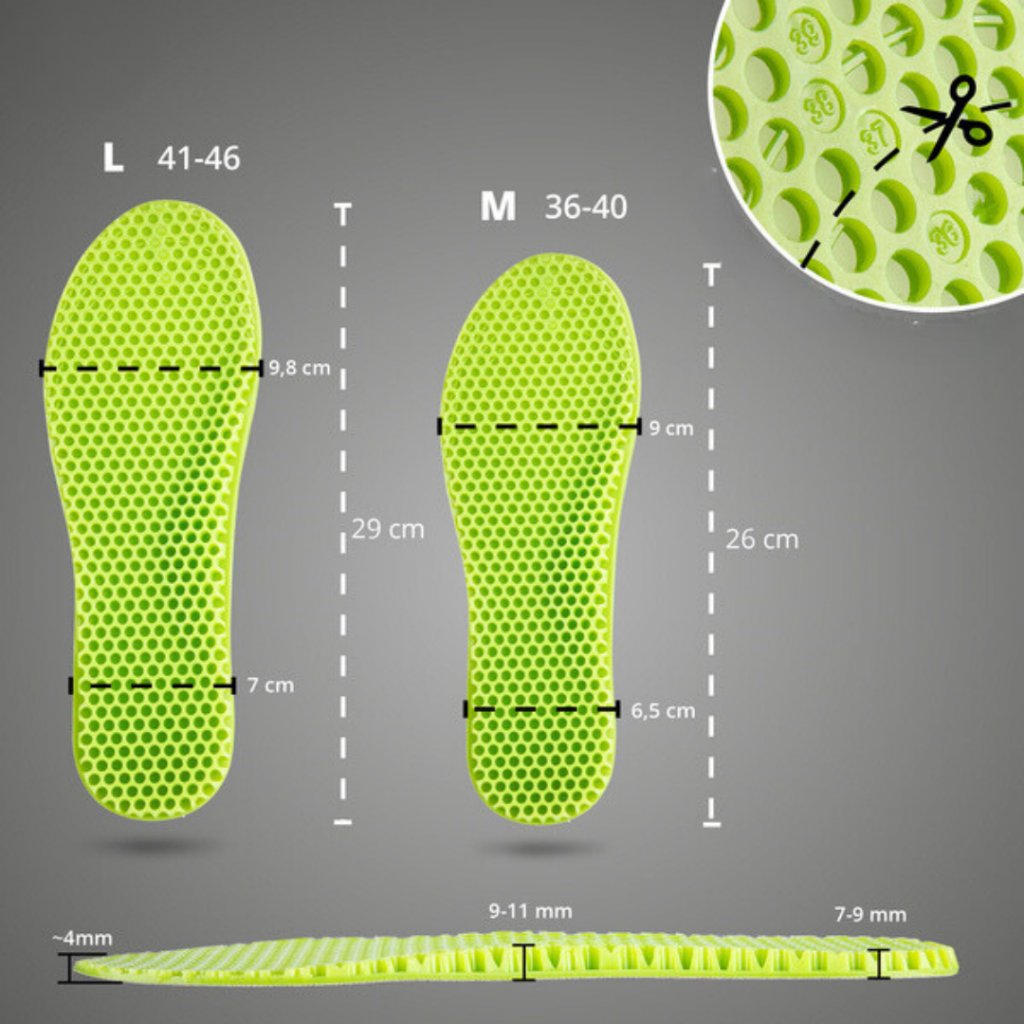 Rozměry gelových vložek do bot