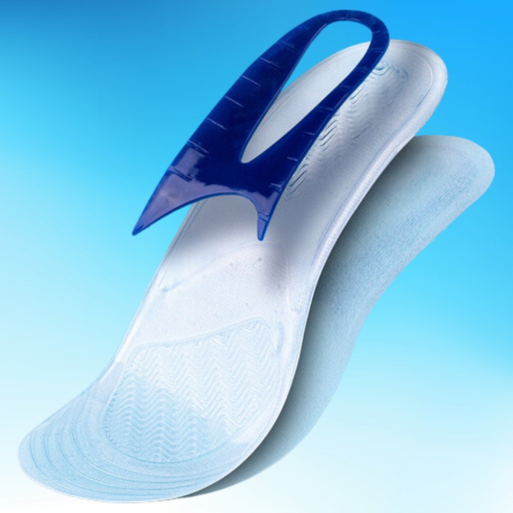 Pohled na vrstvy gelových vložek do bot pro komfortní chůzi